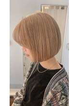 ハク アトリエ(HaKU atelier) 切りっぱなしミニボブ透け感ハイトーンカラーブロンドカラー
