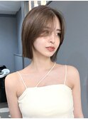 くびレイヤーボブルフネビージュ小顔ワンレンこなれミディ