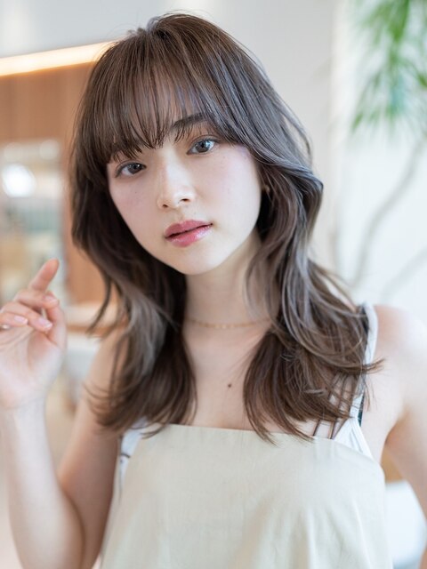 サイドバング×ワンホンヘアー  ネイビーグレージュ