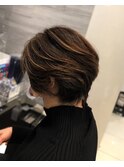 大人女子ハイライト白髪ぼかし