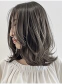 デザインカラーレイヤーカットウェットヘアオリーブベージュ白髪