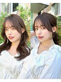 20代30代40代◎前髪パーマ韓国風巻きくすみベージュお団子ヘア