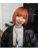 ブリーチ/アプリコットオレンジ/ボブ/前髪