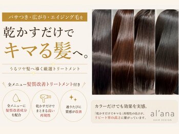アラナ 平尾(alana)の写真/パサつき・広がり・エイジング毛を、乾かすだけでキマる髪へ。全メニュー髪質改善トリートメント付き。