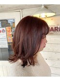 ミディアムレイヤー 外ハネ オレンジベージュ オレンジブラウン