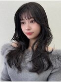 韓国風/小顔/レイヤーカット/シースルーバング/黒髪/ネビージュ