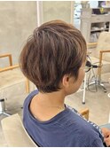 ショートボブ白髪ぼかし脱白髪染めミルクティーベージュ