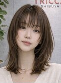 ミディアムレイヤー/小顔カット/透明感カラー/ツヤ髪/似合わせ