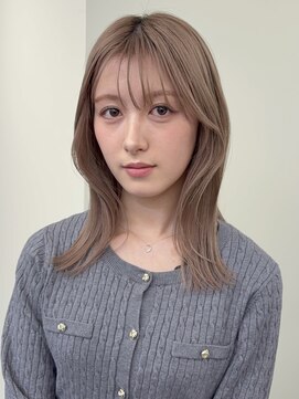 ピコット(P cott) ミディアムレイヤー前髪カットピンクベージュくびれミディ