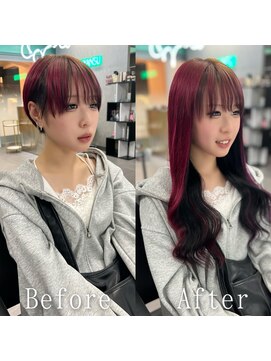 あるじゃんすー 京都店 レッド×ブラック×パープル#エクステ#デザインカラー#京都