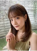 大人かわいいミディアムレイヤーまろベージュ顔まわりレイヤー