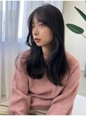 小顔　暗めカラー　重めロング　韓国風