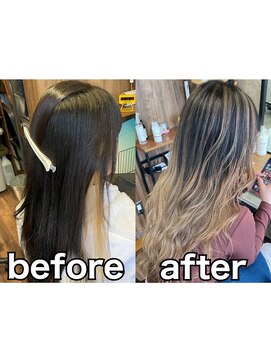 ラル(Lull) 地毛残しバレイヤージュ(エアタッチ)活性酸素除去/髪質改善/今泉