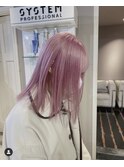 3642ベビーピンクぱっつん前髪ホワイトピンクハイトーンカラー