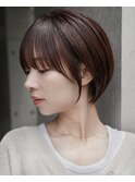 大人可愛い20代30代40代黒髪前下がりひし形小顔ボブ丸みショート