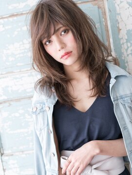 ラニヘアー(lani hair) はねバング×グレージュ☆ゆるくびれフェザーセミロング
