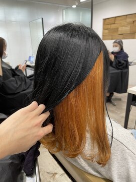 アジールヘア 所沢プロペ通り店(agir hair) ウルフ×オレンジ10代20代30代インナーカラー