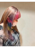 アッシュベージュユニコーンカラーバングカラー