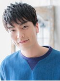 20代30代ビジネス斜めバング束感メンズパーマk名護大東