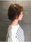 プードルパーマ　強めパーマ　ボブパーマ　ブラウンカラー　30代