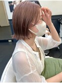 切りっぱなしボブ/暖色カラー/ケアブリーチ/ピンクベージュ