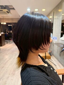 ヘアーアンドメイク ファット(Hair&Make PHAT) くびれ小顔レイヤーカット黒髪ミディアム×エンドカラー20代30代