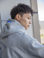 【men`s】フェザーパーマグレー刈り上げショートブルーカラー