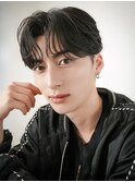 韓国マッシュカルマパーマコンマバングセンターパート黒髪ウルフ