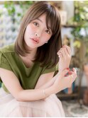斜めバングブラウンベージュエアストレートh4大宮20代30代40代
