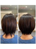 アッシュグレーボブ ヘアアレンジプードルパーマロングヘア