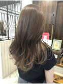 ロングショートワンカールパーマカーキグレージュ前髪錦糸町