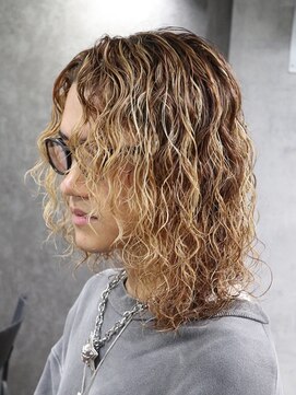 波巻きスパイラルパーマメンズハイライトサーフカール