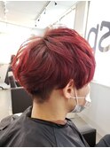 メンズショート × ワインレッド
