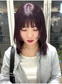 姫カットレイヤーミディアムミニウルフチェリーブラウン丸型卵型