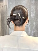 ヘアセット 結婚式ヘア お呼ばれヘア カチモリ シニヨン お団子