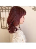 ミディアムレイヤー韓国くびれヘアブリーチカシスレッド
