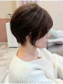 大人ショート 顔周りカット レイヤー アッシュ 白髪染め 30代