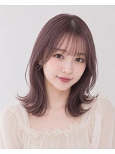ロティー 天神(loty)&nbsp;ミディアム レイヤー ボブ 小顔 似合わせ ピンクベージュ