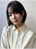 ブルーブラック　美髪　艶カラー　透明感　丸みボブ　清楚ヘア