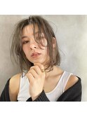 20代30代大人可愛い斜めバング/ストレートボブ/シルキーベージュ