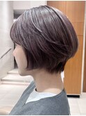 ショートボブ　レイヤーショートくすみピンク　ピンクベージュ◆