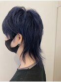 blue×ウルフ/ネイビーブルー/ブルーブラック/ウルフカット/小顔