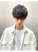 波巻きパーマ×無造作マッシュ
