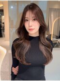 ★丸型逆三角ホワイトグレージュデジタルパーマチェリーブラウン