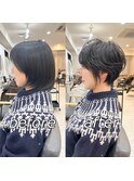 30代40代50代絶壁解消前髪あり小顔前下がりショートボブ【下村】