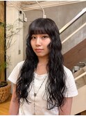 ロング　パーマ　顔まわりレイヤー　デジタルパーマ