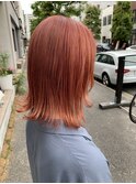 ケアブリーチコーラルピンクベージュ切りっぱなし外はねボブ岡山