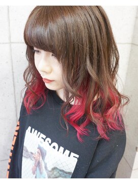 ヘアテリア リュウ 大塚(hair teria ryu) 【Bf→Af】毛先外しブリーチ1回・インナーカラーピンク