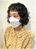 オン眉ショートボブパーマ
