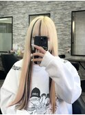 抜きっぱなしブロンド/前髪メッシュ＋インナーピンク×黒/地雷系